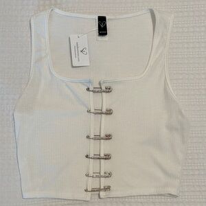 NWT Windsor Blinged Safety Pin Cropped Tank